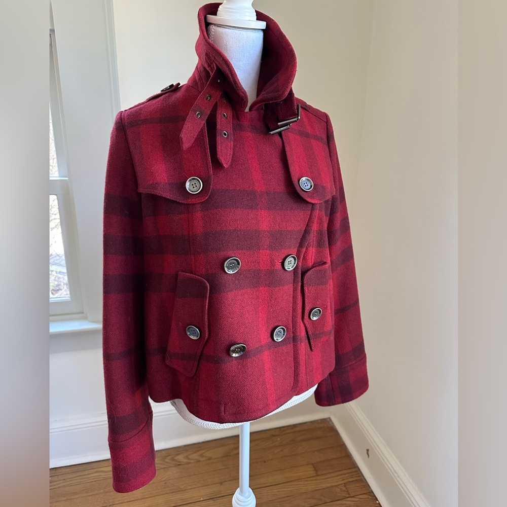 Burberry Brit Red Plaid Wool Jacket size 6 - Picture 4 of 12